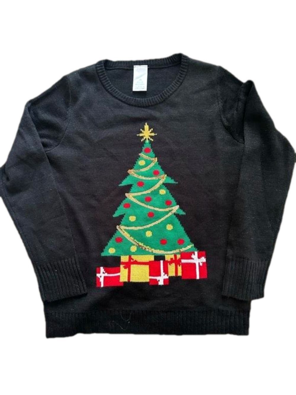 Black Glitter Christmas Tree Holiday Sweater Large